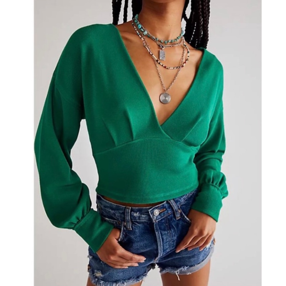 SALE🎈NWOT BLACK WE THE FREE DOLMAN  SLEEVE THERMAL TOP WITH V NECK! - Picture 3 of 10